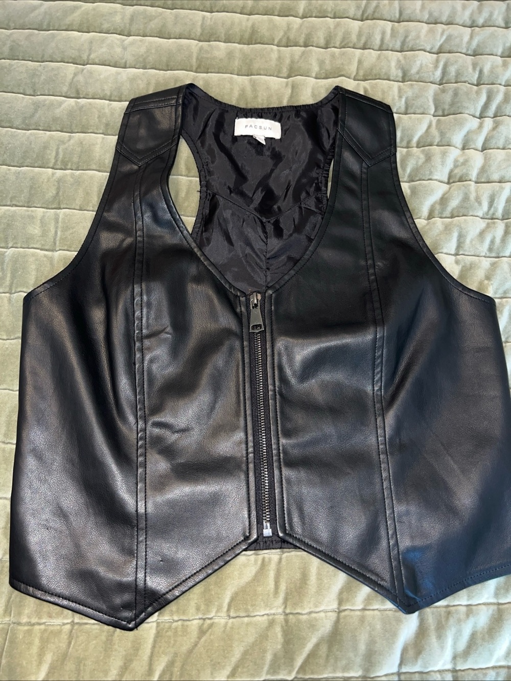 PACSUN Women’s Pleather Leather Black Vest Western Festival Biker Small Zipper